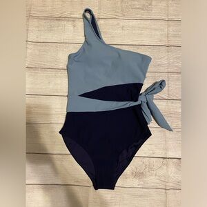 ON THE COAST ONE SHOULDER SWIMSUIT- SLATE BLUE & NAVY.